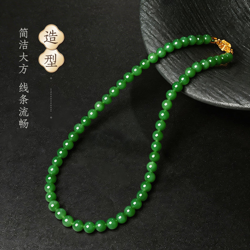 Luxury Collectible Hetian Jasper Necklace, Spot-Free High-oily Apple & Bright Green Clavicle Chain