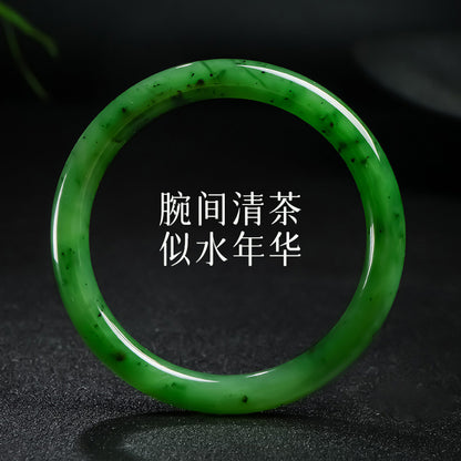 Spinach Green Hetian Jasper Round Bar Bangle, Multiple Inner Diameter Sizes Available