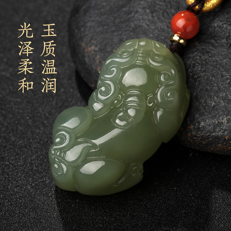 Pale Cyan Hetian Jade Pixiu Pendant for Men & Women, Holiday Lucky Gift Jade Charm