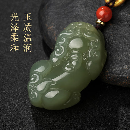 Pale Cyan Hetian Jade Pixiu Pendant for Men & Women, Holiday Lucky Gift Jade Charm