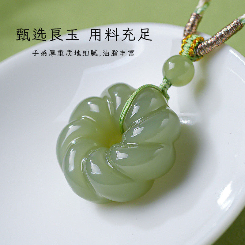 Unisex Hetian Pale Cyan Jade Twisted Pattern Full Peace Buckle Pendant, Festival Gift
