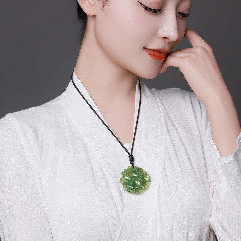 Pale Cyan Hetian Jade Zodiac Dragon Pendant, Unisex Jade Ornament