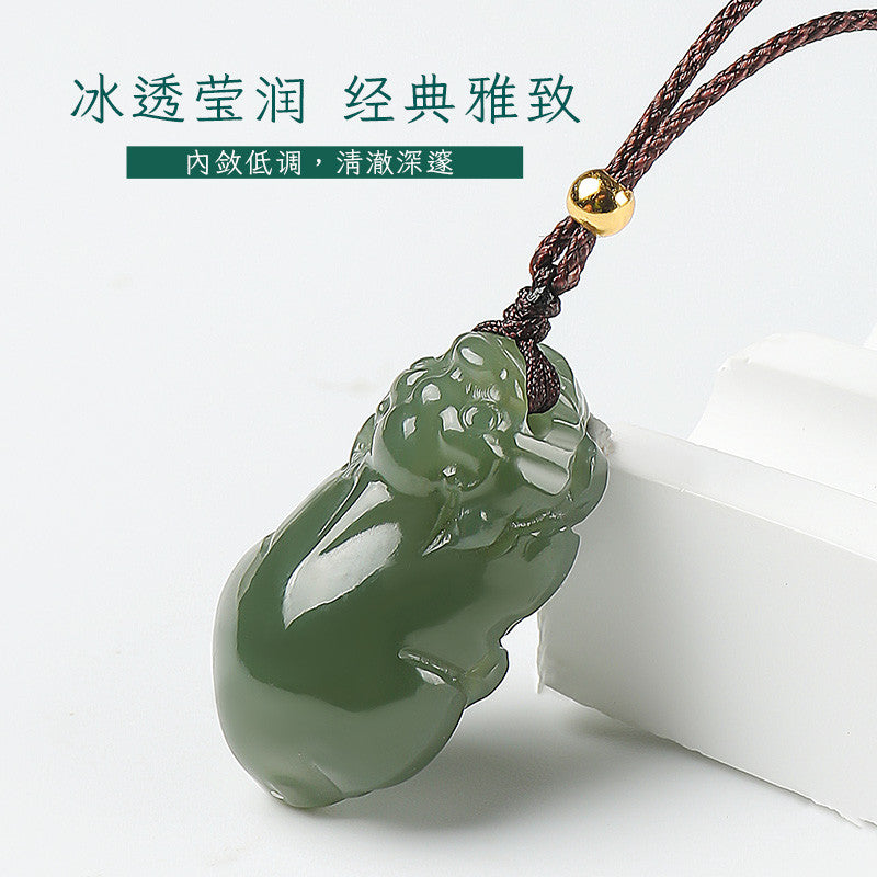 Unisex Lake Green Hetian Jade Vivid Pixiu Pendant, Festival Gift