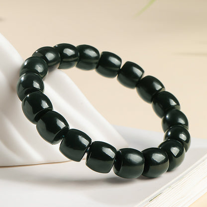 Unisex Straight-cut Green Hetian Jade Single-row Bracelet