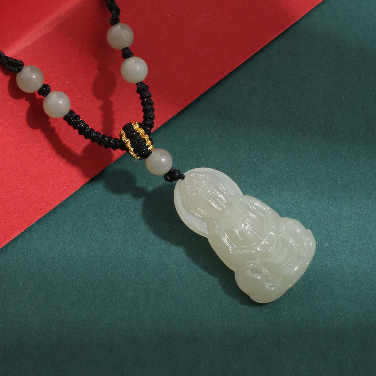 [Peace & Joy] Hetian Jade Buddha Pendant, New Chinese Style Elegant Jade Charm, Festival Gift