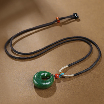 [Fortune Lock] Antique Style Hetian Jasper Gourd Safety Buckle Pendant for Women, Blessing & Fortune Jade Charm