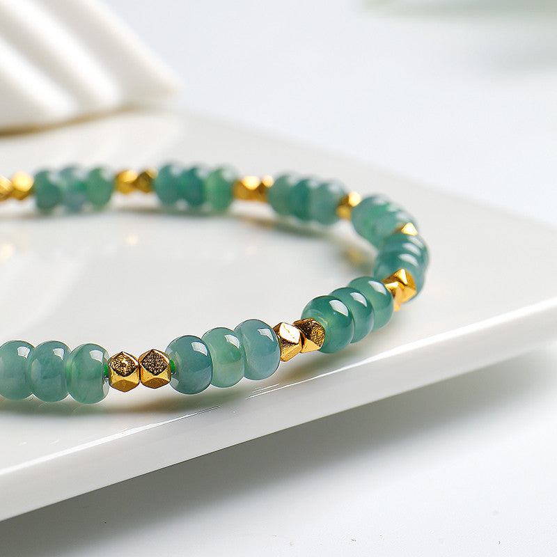 DIY Blue Water Jadeite Abacus Bead Bracelet, Simple Versatile Single-loop Bangle for Women, Festival Gift