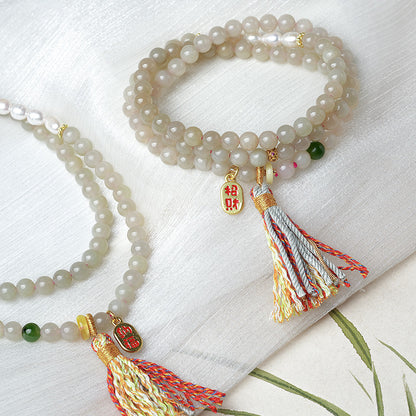 Pink Lotus Root Hetian Jade Multi-loop Bracelet
