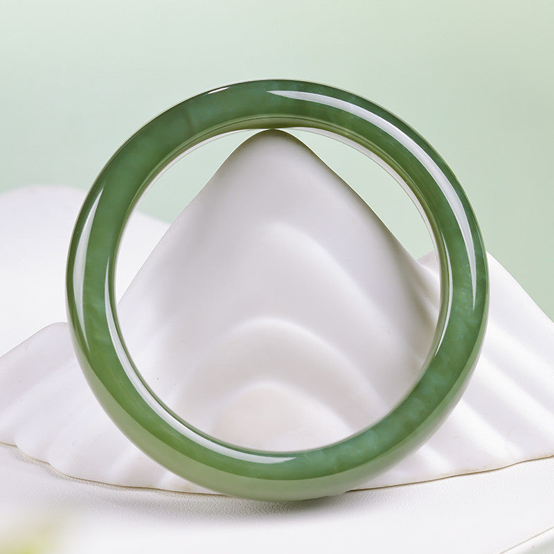 【Entry Level】Pale Green Hetian Jade Peace Bangle, Elegant Bracelet, Holiday Gift for Mom & Girlfriend, With Certificate & Collectible Value