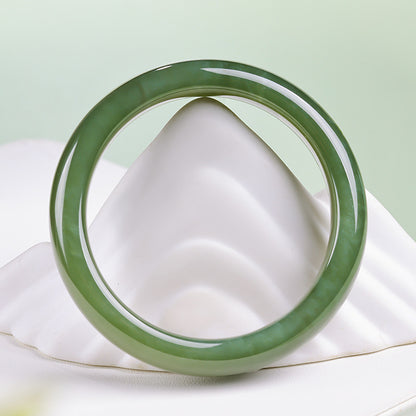 【Entry Level】Pale Green Hetian Jade Peace Bangle, Elegant Bracelet, Holiday Gift for Mom & Girlfriend, With Certificate & Collectible Value