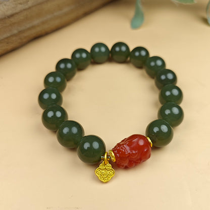 Unisex Cyan-yellow Hetian Jade Pixiu Bracelet