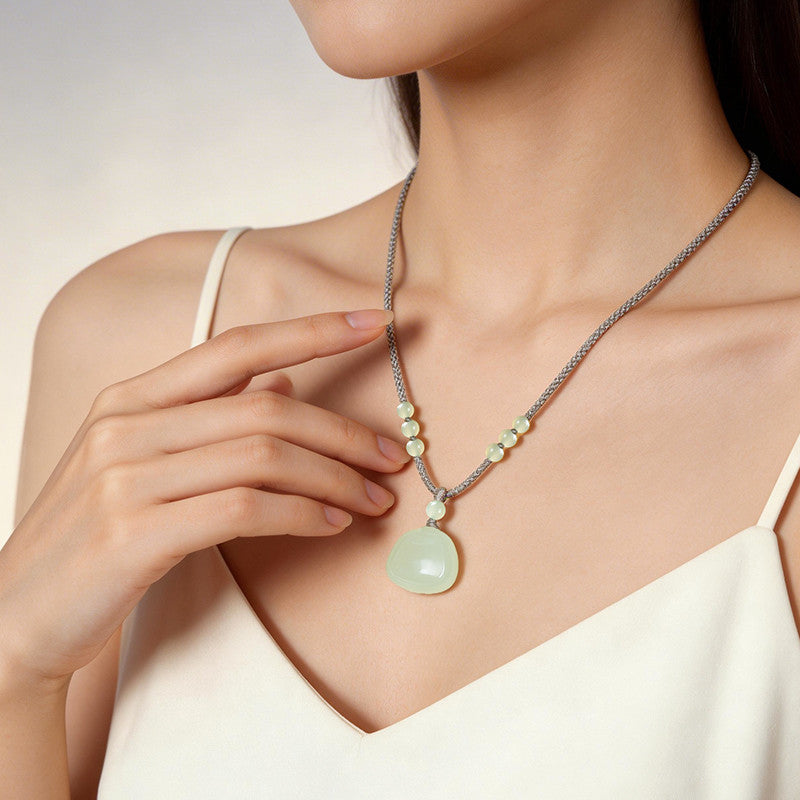 Peace Lock | Pale Cyan Hetian Jade Safety Lock Pendant for Women, Clear Water Style Lock-shaped Jade Gift