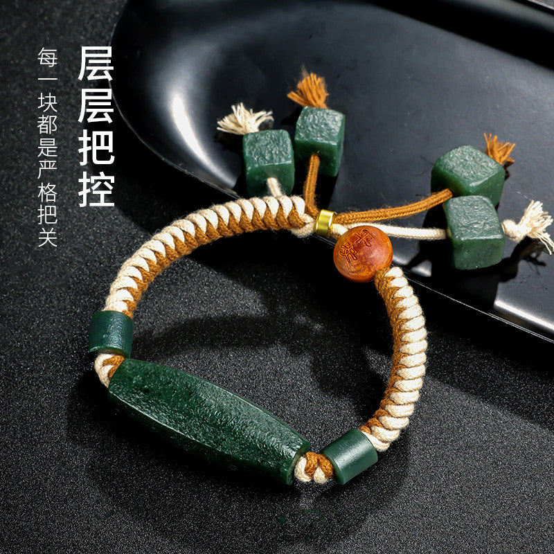 Unisex Hetian Cyan Jade Bracelet, Antique Style Jade Bangle, Festival Gift