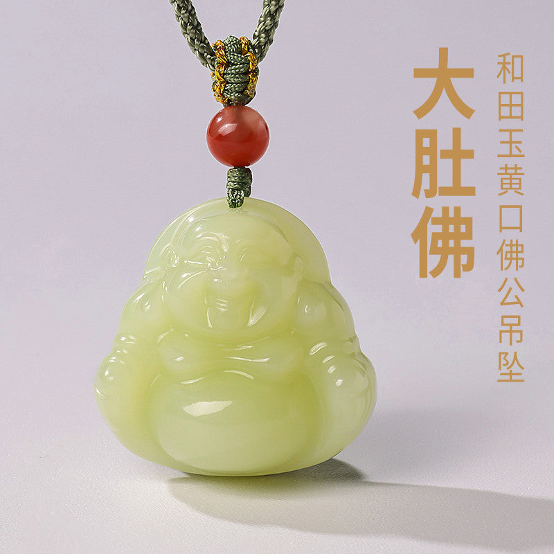 Warm Hetian Yellow Jade Maitreya Buddha Pendant, Plump Buddha Charm, Festival Gift