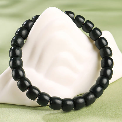 Dark Green Hetian Jade Straight Cut Old-type Bead Bracelet, Unisex Single Loop Beaded Bracelet