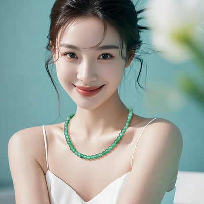 African Green Jadeite Necklace, Floating Flower Clavicle Chain, Elegant Ladies Jewelry, Gift for Mom & Elders