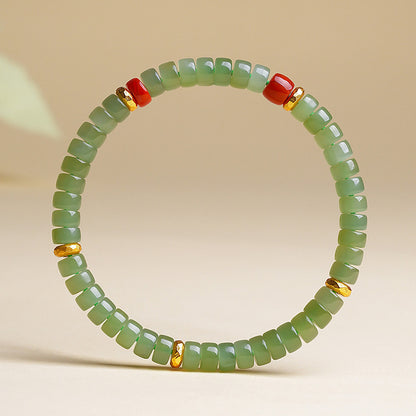 Premium Grade Pale Cyan Hetian Jade Bracelet, Straight-Cut Tablet Bead Single Loop Bangle