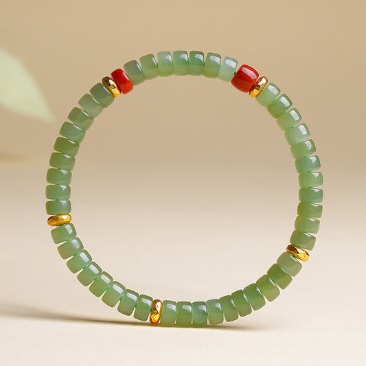Premium Grade Pale Cyan Hetian Jade Bracelet, Straight-Cut Tablet Bead Single Loop Bangle