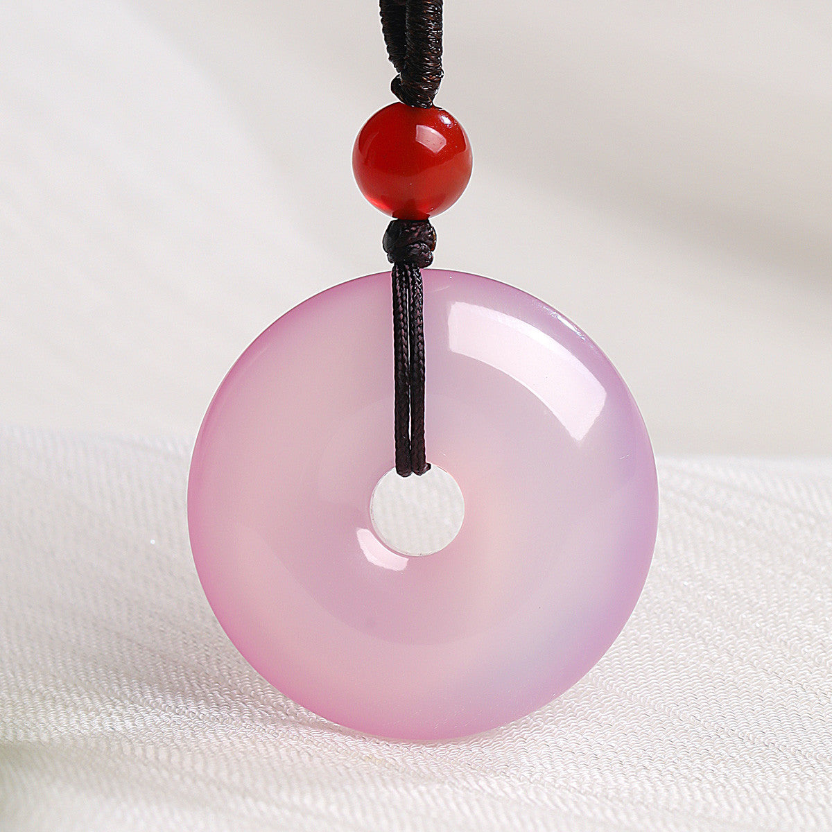 Light Purple Chalcedony Safety Buckle Pendant, Round Ring Jade Charm