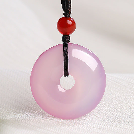 Light Purple Chalcedony Safety Buckle Pendant, Round Ring Jade Charm