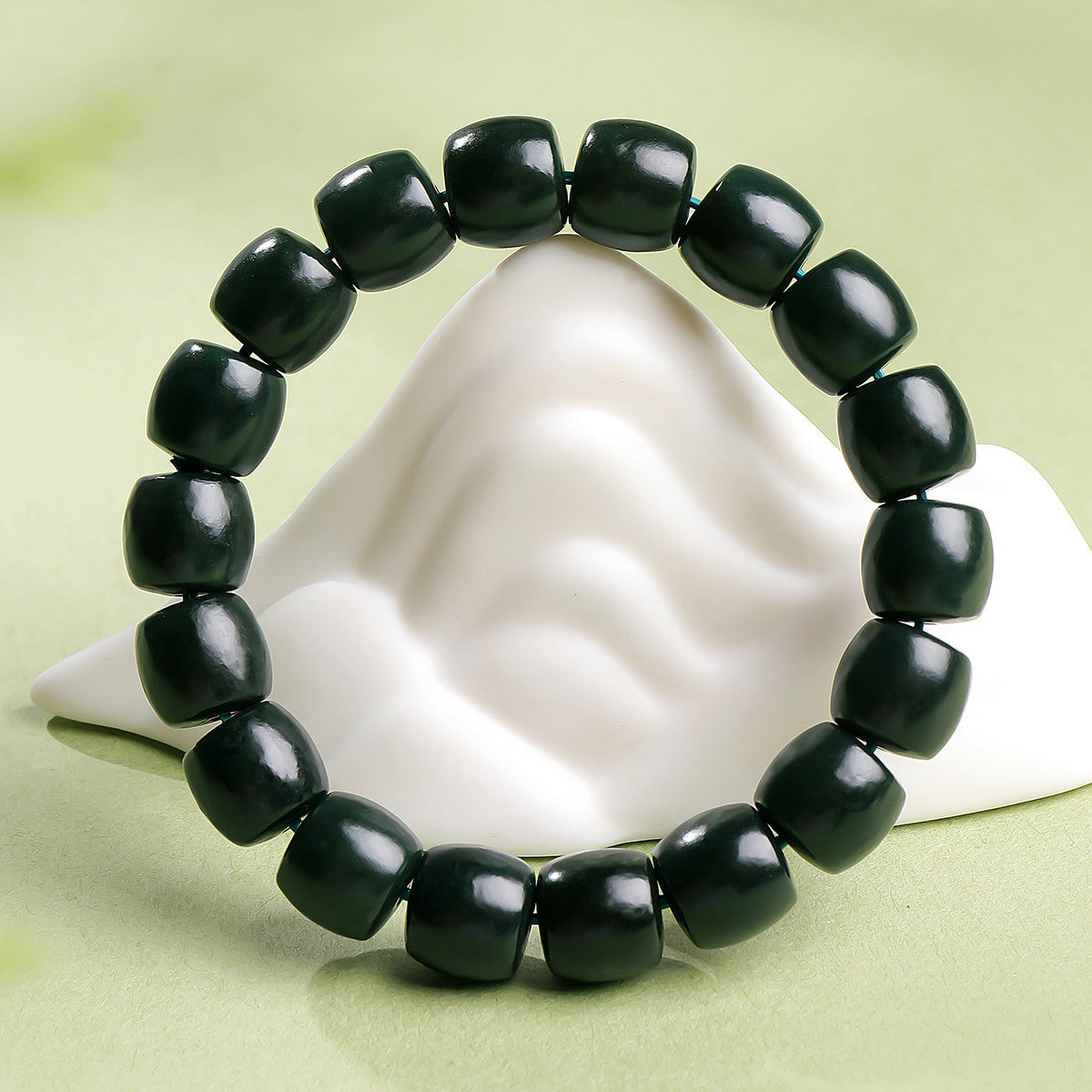 Dark Green Hetian Jade Straight Cut Old-type Bead Bracelet, Unisex Single Loop Beaded Bracelet