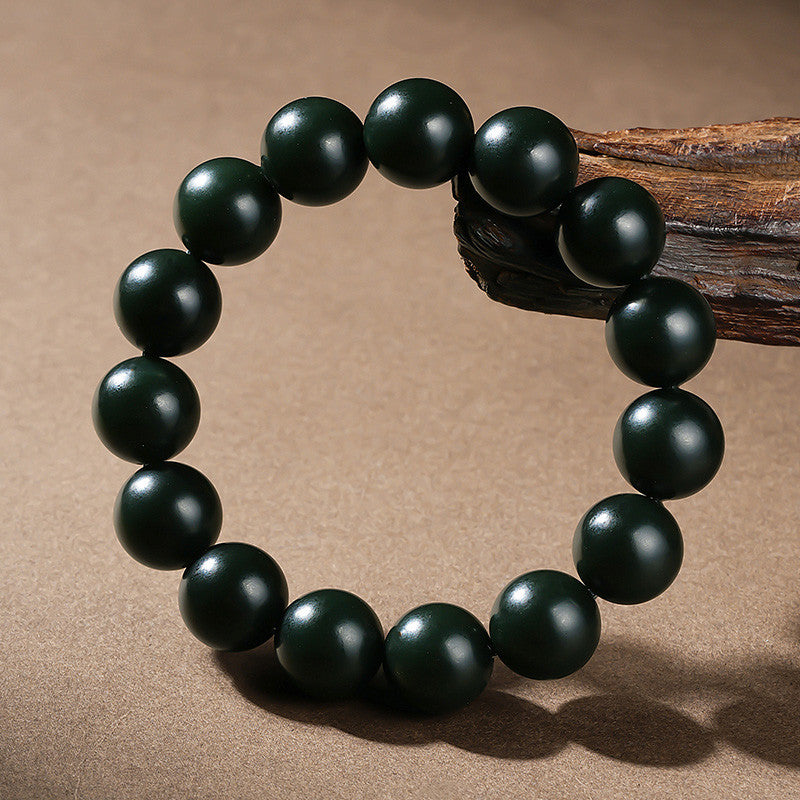 Unisex Cyan Hetian Jade Round Bead Single-row Bracelet