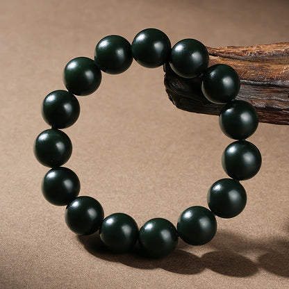 Unisex Cyan Hetian Jade Round Bead Single-row Bracelet