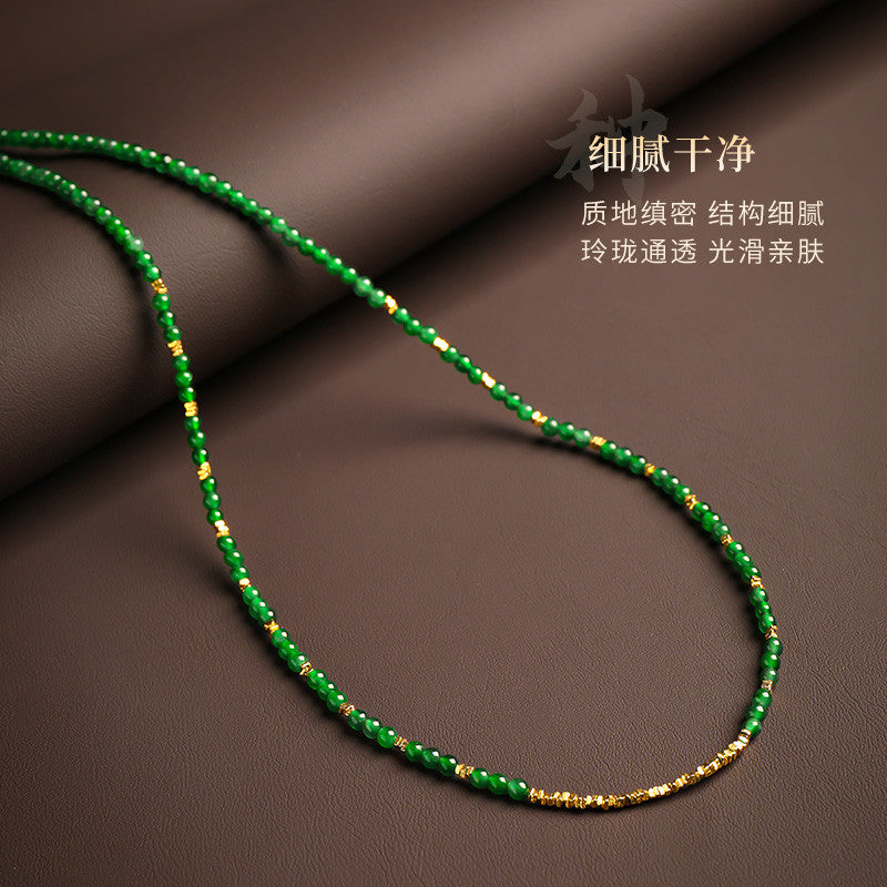 Imperial Green Jadeite Mini Bead Necklace, 3mm Clavicle Chain with Certificate