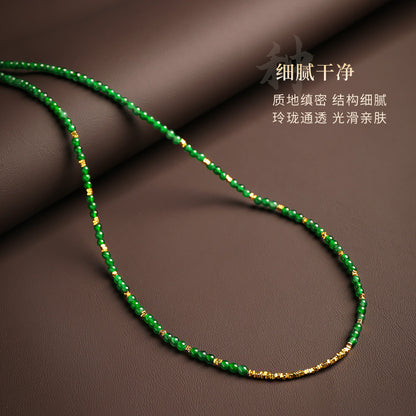 Imperial Green Jadeite Mini Bead Necklace, 3mm Clavicle Chain with Certificate