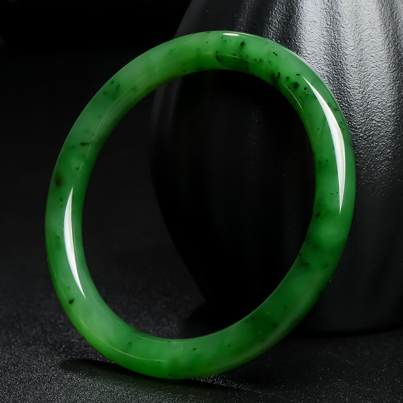 Spinach Green Hetian Jasper Round Bar Bangle, Multiple Inner Diameter Sizes Available
