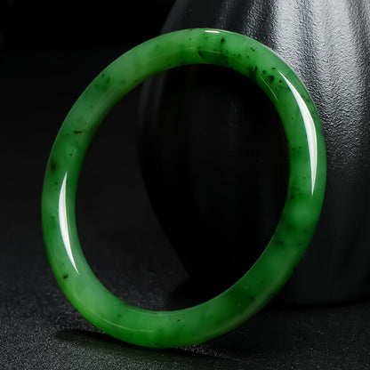 Spinach Green Hetian Jasper Round Bar Bangle, Multiple Inner Diameter Sizes Available