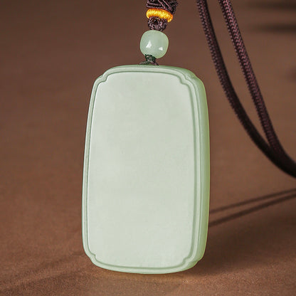 Master's Unique Piece | Hand Line-Carved Landscape Hetian Jade Pendant, Light Cyan & White Jade for Men & Women