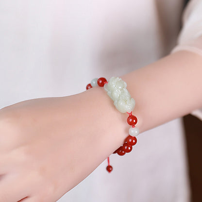 Hetian Jade Pixiu Bracelet, Adjustable Cord Single Loop Couple Bracelet for Men & Women