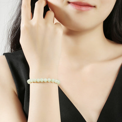 6mm Round Bead Hetian Jade Bracelet, Beaded Jade Bangle for Women