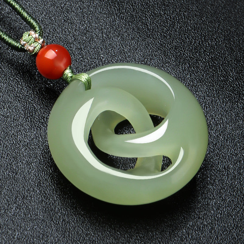 Pale Green Hetian Jade Rotatable Safety Buckle Pendant, Unisex Couple Jade Charm for Good Luck, Holiday Gift with Certificate & Collectible Value
