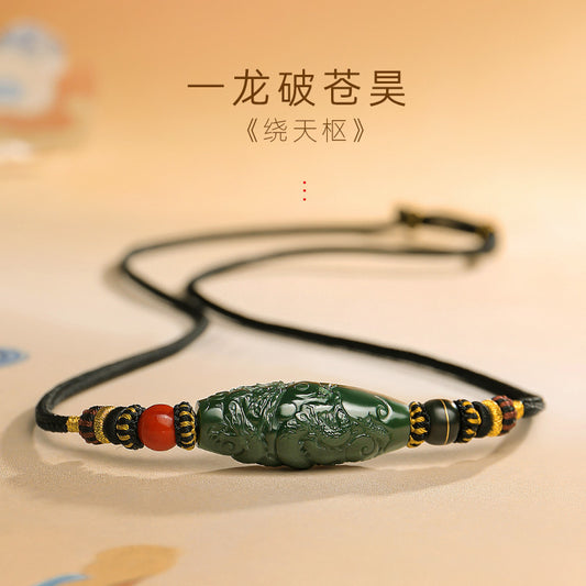 Tang Dynasty Eight Auspicious Series, Hetian Jade Heavenly Pivot Pendant, Coiling Dragon Jade Ornament