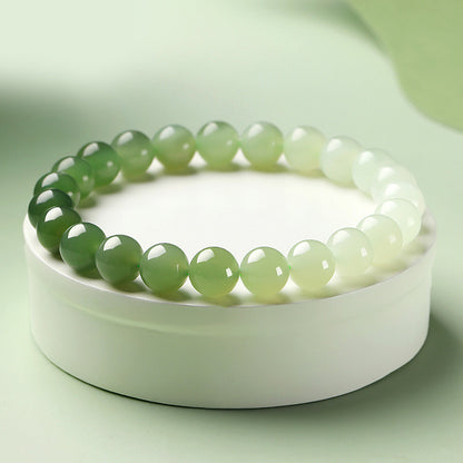 New Chinese Style Gradient Clear Water Hetian Jade Single Loop Bracelet, Holiday Gift for Elders