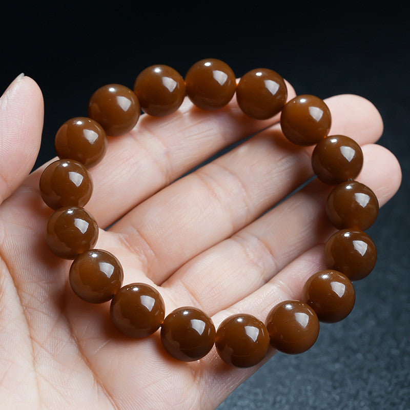 Collectible Hetian Jade Bracelet, Men & Women Red Sugar Jade Glossy Round Beads Plain Bangle, Festival Gift