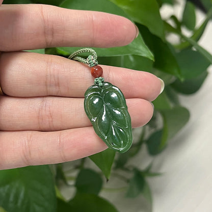 Spinach Green Hetian Jasper Leaf Pendant