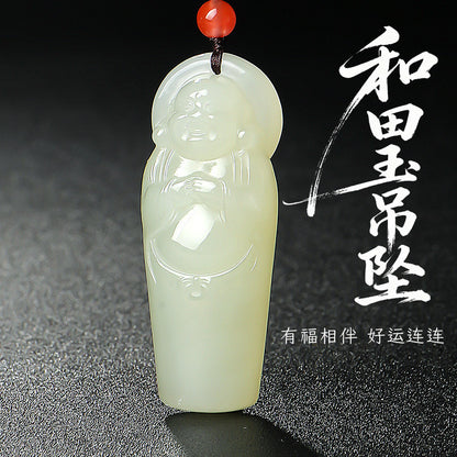 Women's Hetian Jade Standing Buddha Pendant, Maitreya Buddha Charm, Gift for Mom & Girlfriend