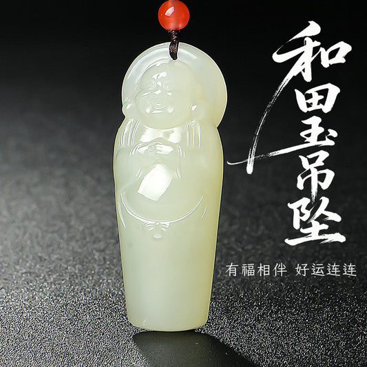 Women's Hetian Jade Standing Buddha Pendant, Maitreya Buddha Charm, Gift for Mom & Girlfriend