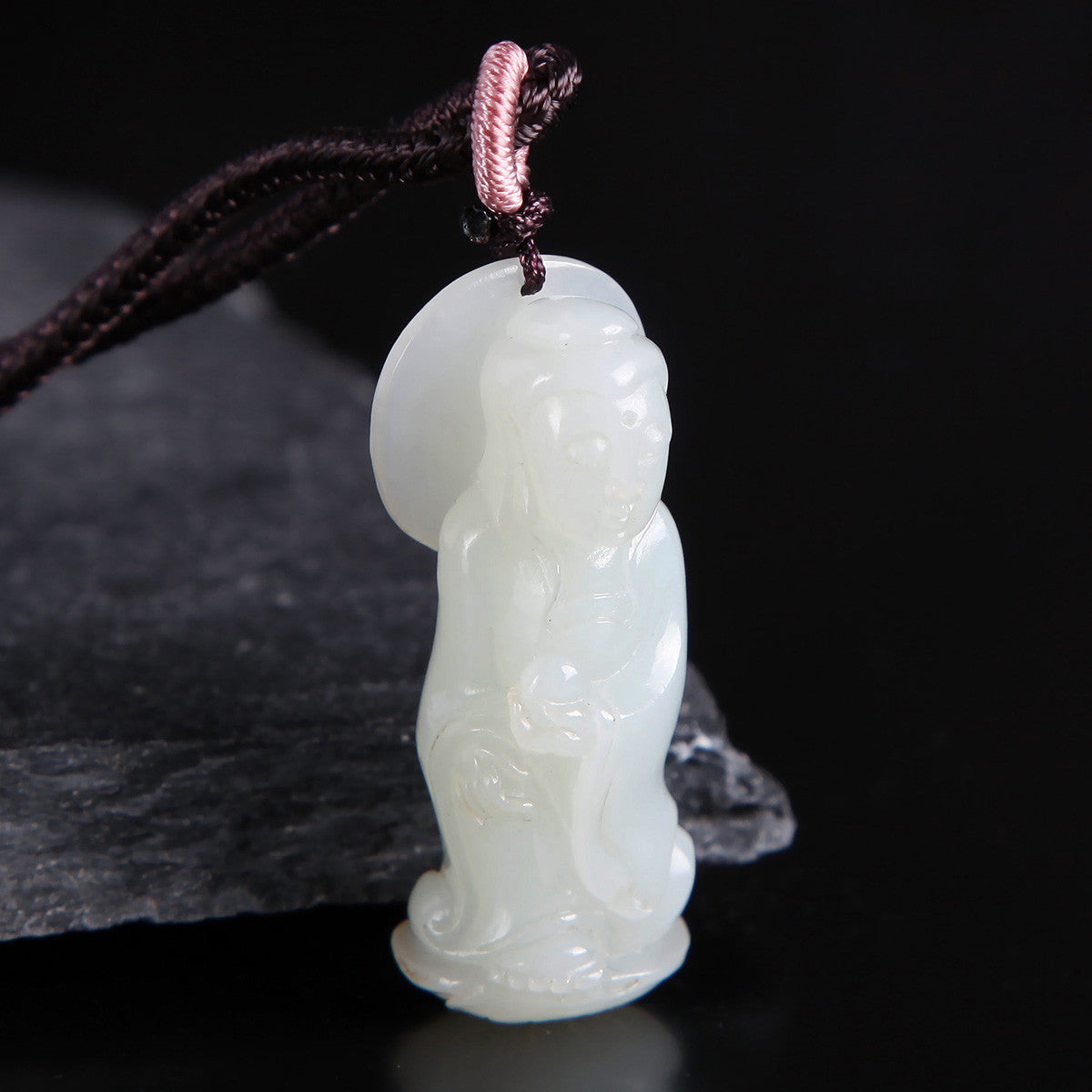 White Hetian Jade Pendant, Fine Carved Pixiu & Guanyin Pendant, Greasy Glossy High White Jade