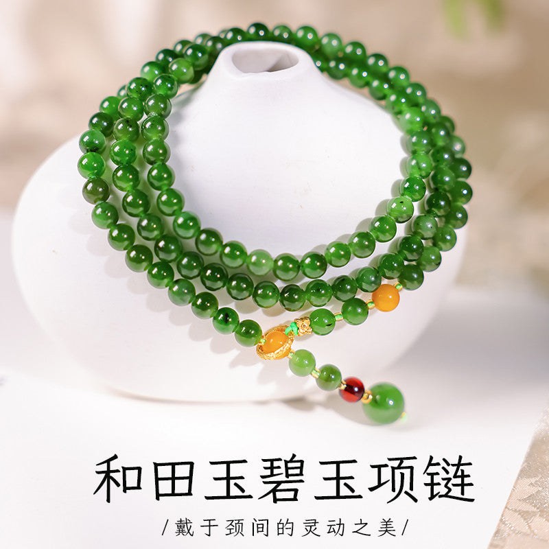 DIY Designed Hetian Spinach Green Jasper Necklace, Dual-purpose as Necklace & Bracelet, Festival Gift
