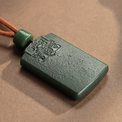 Antique Pattern Plain Hetian Jade Pendant, Retro Style Men's Wu Shi Pai Jade Plaque, With Certificate
