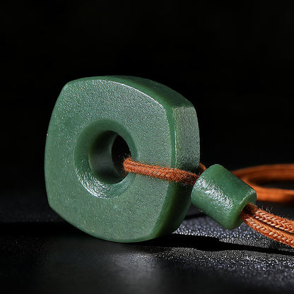 Chinese Retro Style Hetian Green Jade Square Plaque & Peace Buckle Pendant, Festival Gift
