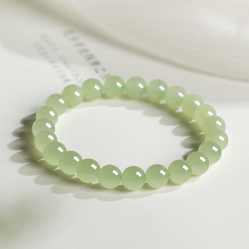 Unisex Light Cyan & Clear Water Green Hetian Jade Round Bead Bracelet