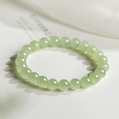 Unisex Light Cyan & Clear Water Green Hetian Jade Round Bead Bracelet