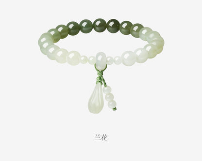 Natural Hetian Jade Lotus Bracelet, Gradient Color Jade Bangle, Collectible with Certificate, Exquisite Holiday Gift Jewelry