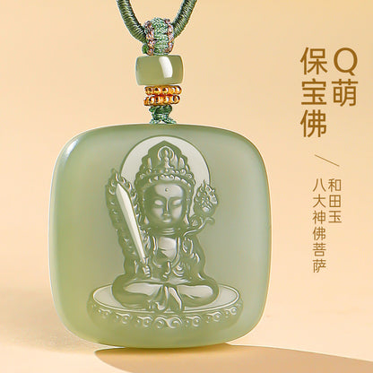 Hetian Jade Patron Buddha Pendant for Men & Women, Zodiac Guardian Buddha of Twelve Chinese Zodiac Signs