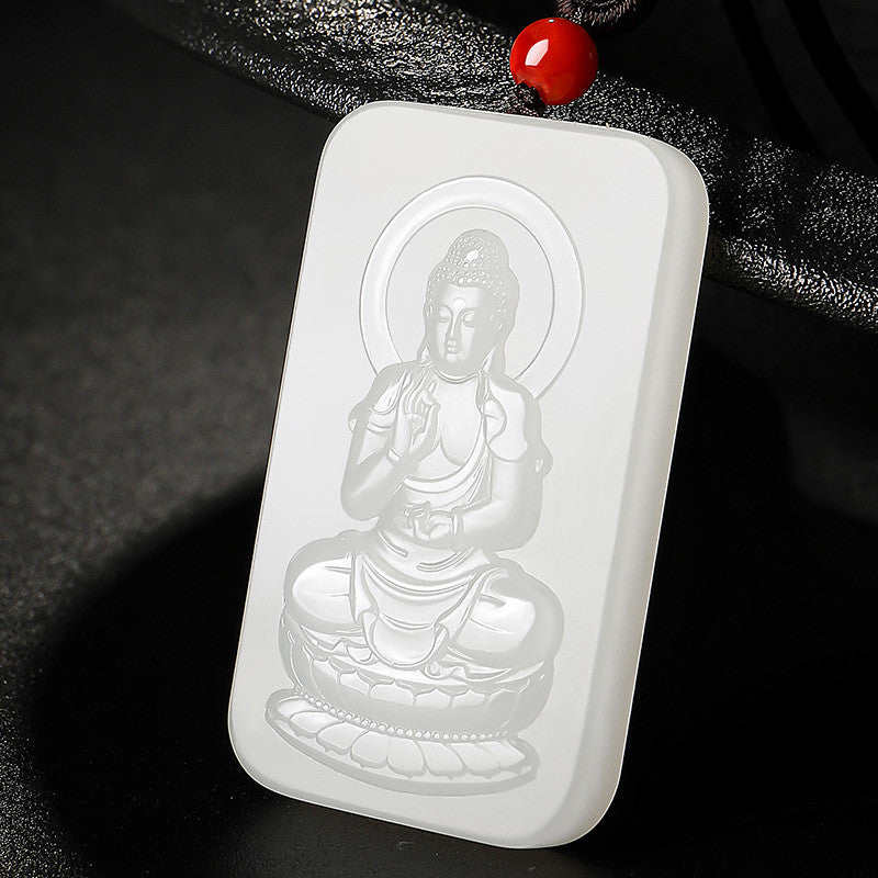 Solid Grease White Hetian Jade Pendant, Double-Sided Carved Eight Zodiac Patron Buddhas, Festival Gift 中文：凝脂白玉八